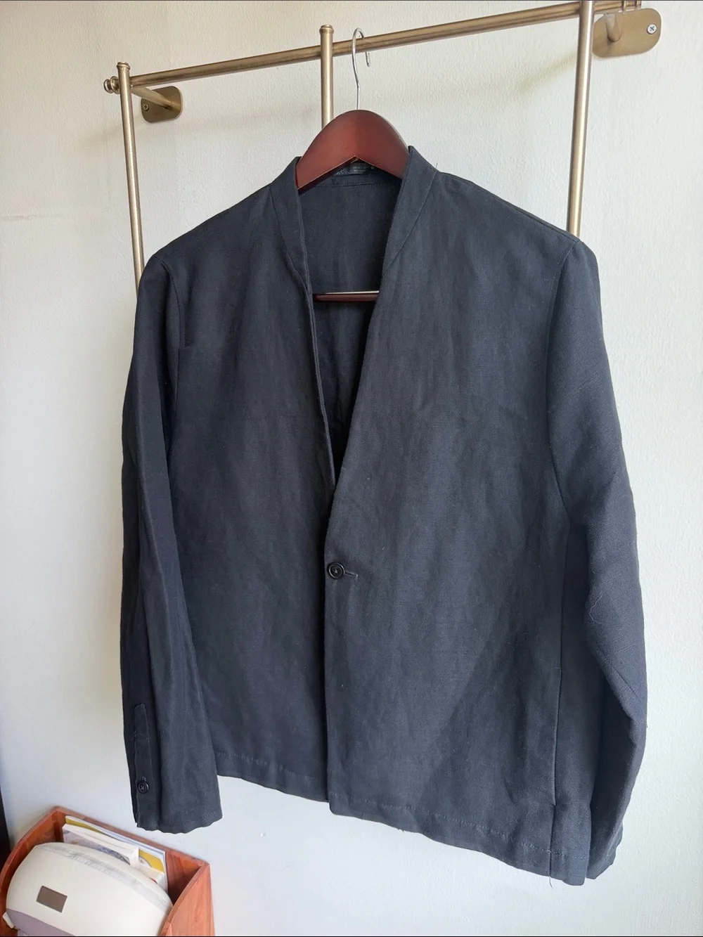 ๐SALE๐ ZARA ๐ SINGLE BUTTON LINEN BLAZER ๐ BLACK ๐ LRG / 42R - Picture 5 of 11